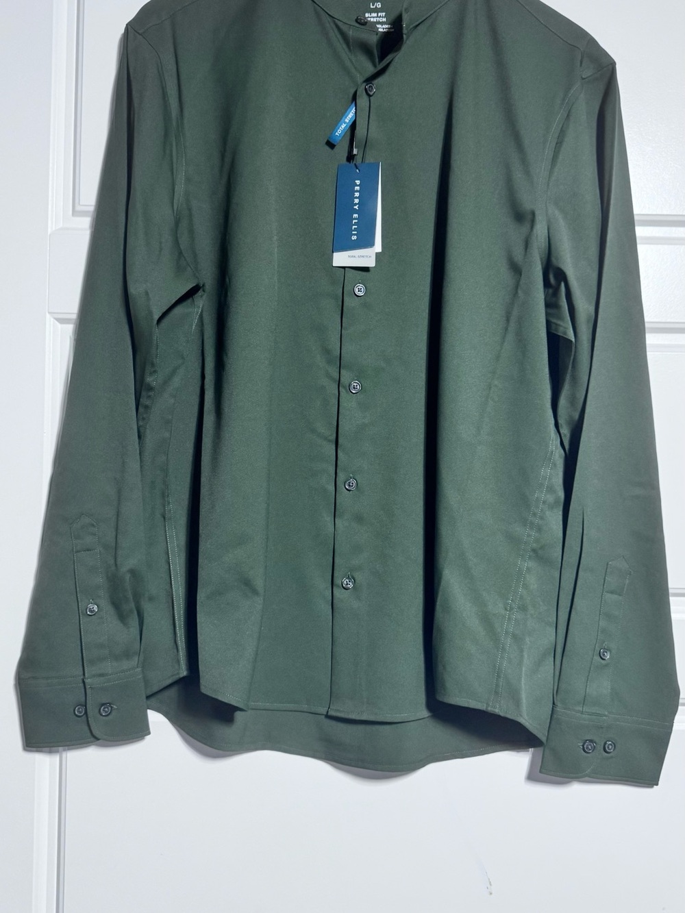 NWT Perry Ellis UNTUCKED SLIM FIT TOTAL STRETCH BANDED COLLAR SHIRT